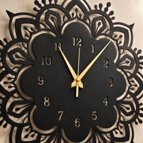 Image of 40 cm Metal Wall Clock | Silent Non-Ticking Skeleton Wall Clock | Modern Black Iron Analog Clock for Living Room, Bedroom, Hall, Office & Home Decor (Design-7)