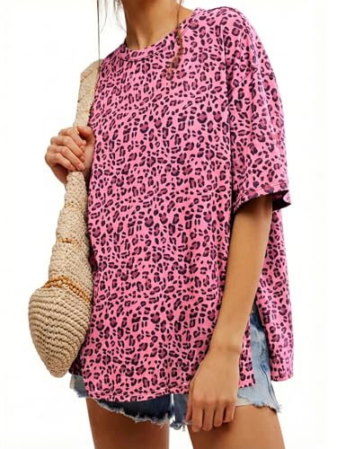 Image of Tankaneo Womens Oversized Tshirts Summer Casual Short Sleeve Crew Neck T Shirt Loose Fit Side Slit Tee Tops
