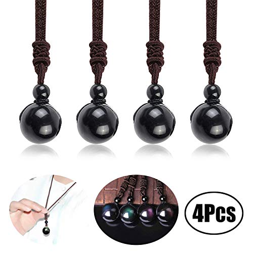 Lvcky Lot de 4 colliers en obsidienne naturelle avec 2 perles arc-en-ciel, collier de bénédiction, porte-bonheur, Noir 16u00a0mm