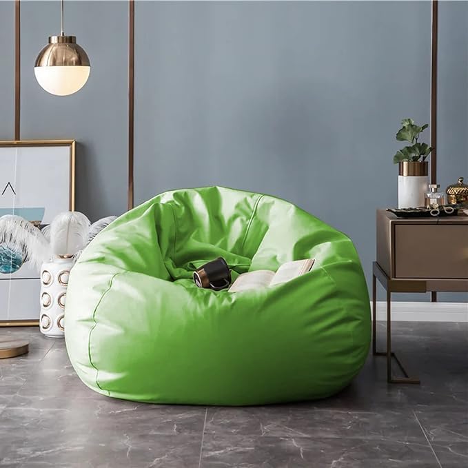 Image of INSTER Combo of Bean Bag Cover with Footrest and Cushion Only (Without Filling) Faux Leather Bean Bag Chair Couch Cover Seat Lazy Sofa (4XL, Green)