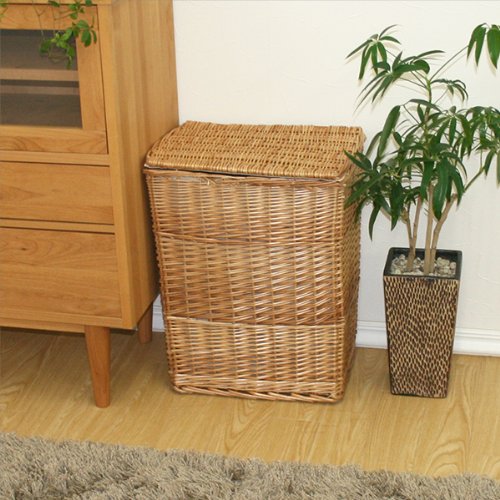 Amazon.co.jp: フタ付きかご収納バスケット 縦長 長方形 Lサイズ 内布