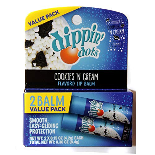 Flex Beauty (1) Pack Dippin' Dots Cookies 'N Cream Flavored Lip Balm Sticks - 2 Sticks per Pack - Net Wt. 0.30 oz / 8.4 g Net Wt. 0.07 oz