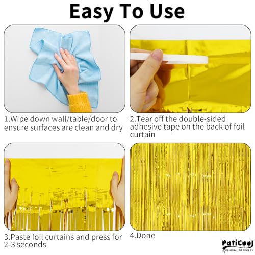 Image of Graduation Decorations Thicken Gold Tinsel Backdrop 4 Pack 13.2x8.2 FT, Foil Fringe Curtains for Wall Decor, Gold Streamers for Birthday, Prom, Hollywood, Anniversary Party Decorations