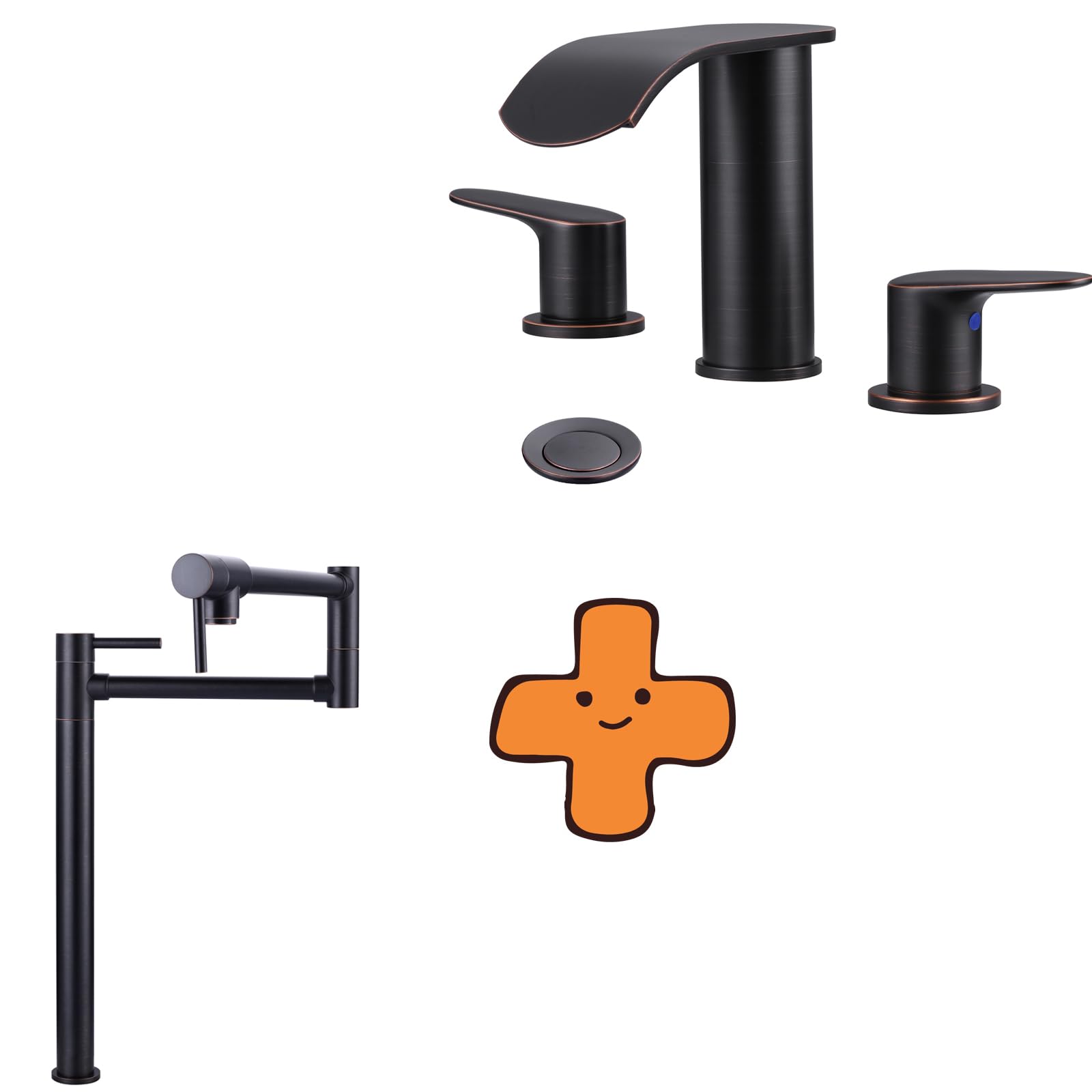 Jnfidosr Red/Blue Pot Filler Faucet Deck Mount Stove Faucet, And Waterfall Bathroom Faucet