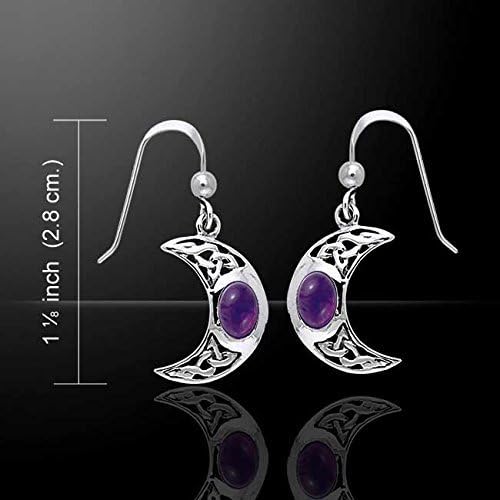 Jewelry Trends Sterling Silver Crescent Moon Dangle Earrings with Celtic Knot Work and Amethyst - Image 4