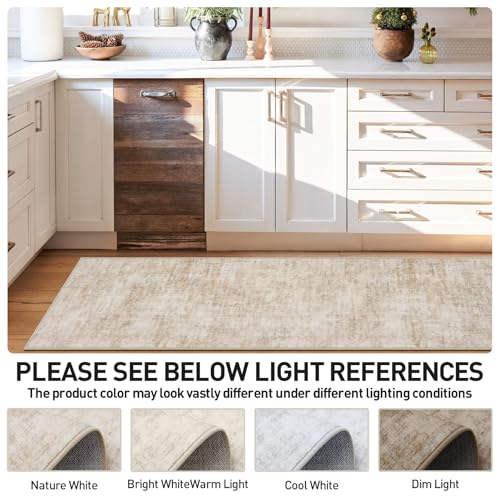 2'6''x8' Runner Rugs Washable Rug: Modern Abstract Living Room Rug Soft Anti-Skid Thin Carpet Indoor Floor Non-Shedding Carpets for Bedroom Dining Room Farmhouse Nursery Home Office - Beige