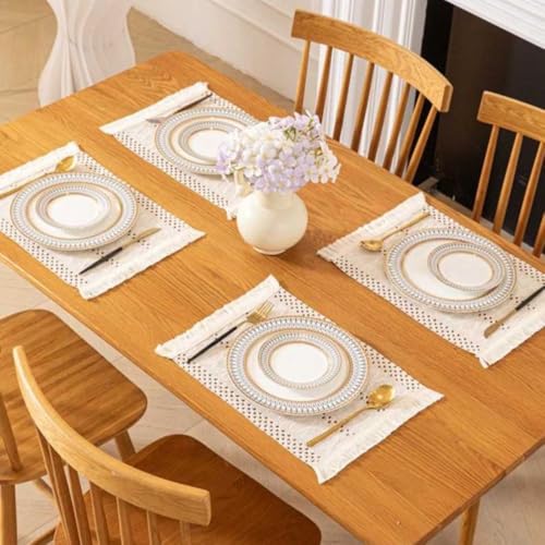 Image of HomeCloud Croshia Woven Table placemat - Heat Resistant, Washable Table Decoration for Dining, Office, Kitchen, Hotel, and Home (Rec White, Set of 6)