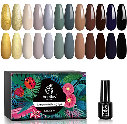 Beetles 12 Pcs Gel Nail Polish Kit - Cozy in Cashmere Collection Gel Polish Set 2020 Fall Winter Nail Polish Soak Off LED Nail Lamp Nail Polish Gel Nail Kit for Starter Nail Design Salon DIY Home