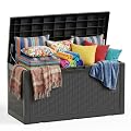 ROJIK 120 Gallon Waterproof Outdoor Deck Storage Box, Lockable Resin Patio Storage Bin with Lid for Garden Tools, Patio Cushions & Outdoor Accessories(Black)