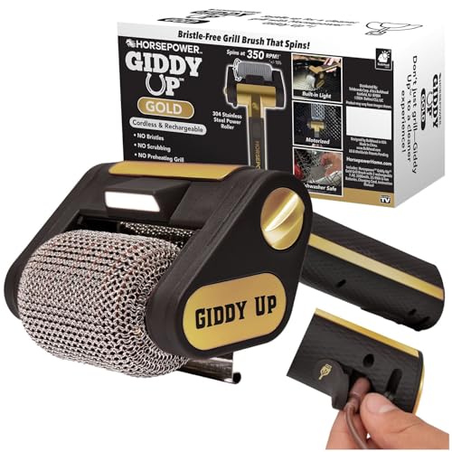 Horsepower Giddy Up Gold Bristle-Free Spinning Grill Brush Cordless