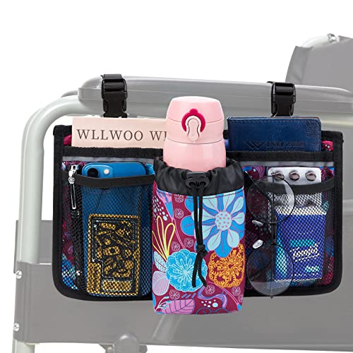 Wheelchair Accessories Side Bag-Walkers Bags,Wheelchair Bag with Reflective Strip Storage Bag Fathers Mothers Day Gifts Phone Cup Holder for Folding Walker/Wheel Chair/Baby Cart