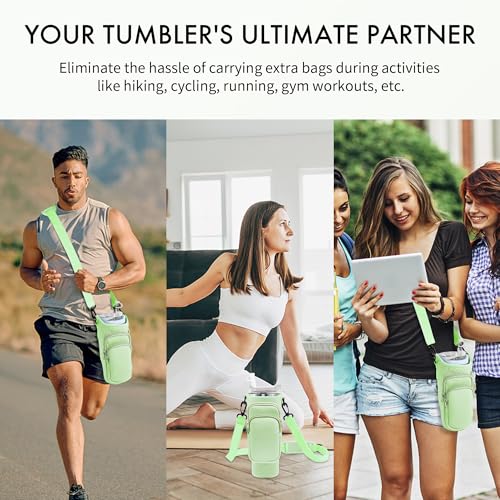 Image of Water Bottle Carrier Bag with Phone Pocket for Stanley Cup 40 /30 oz, Water Bottle Holder with Adjustable Strap& Straw Cover, Stanley Cup Accessories (Mint Green)