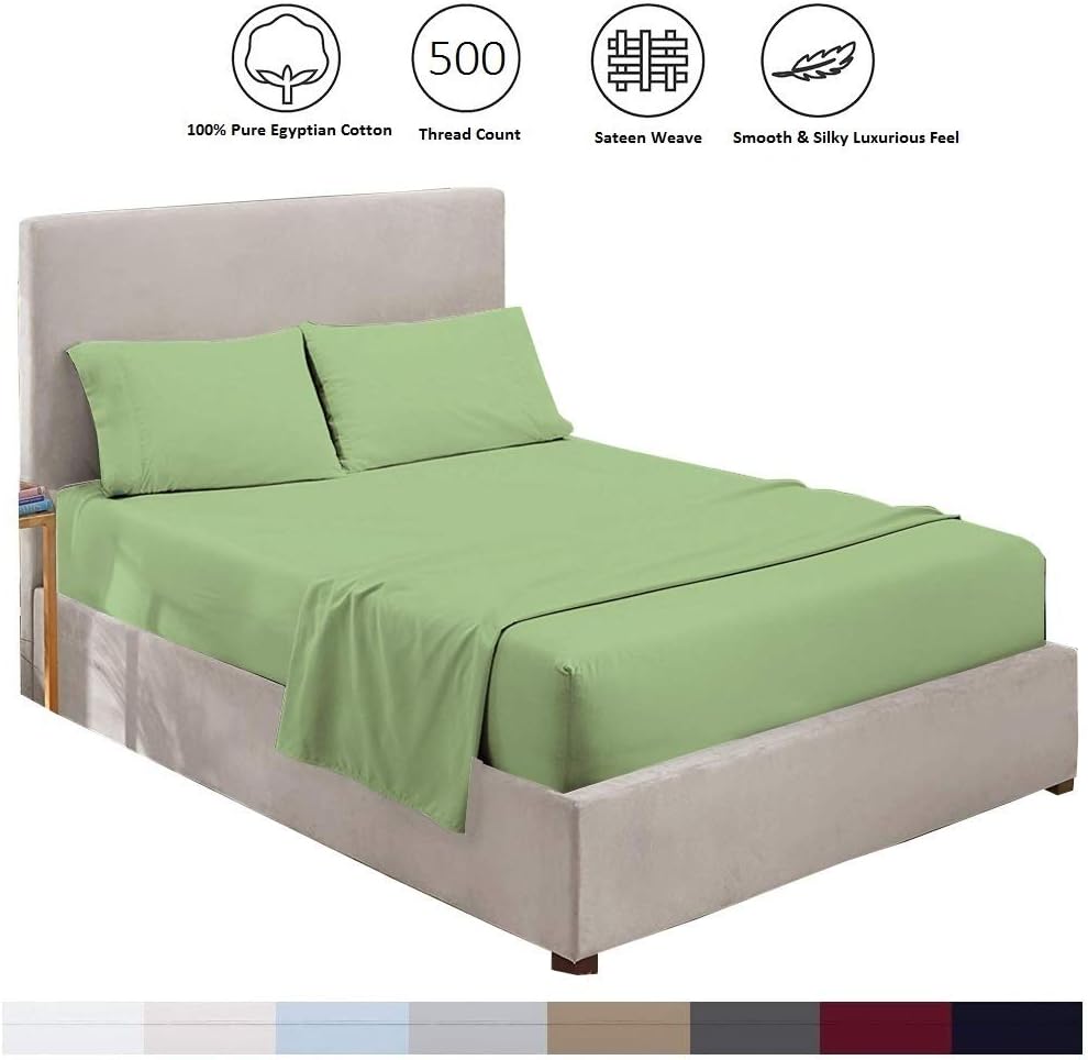Cotttington Lane Queen Waterbed Sheets Set, Premium 100% Egyptian Cotton Attached Waterbed 4 Piece Sheet Set with 15 Inch Deep Pocket, Soft Breathable Bedding for Waterbeds, Sage Solid