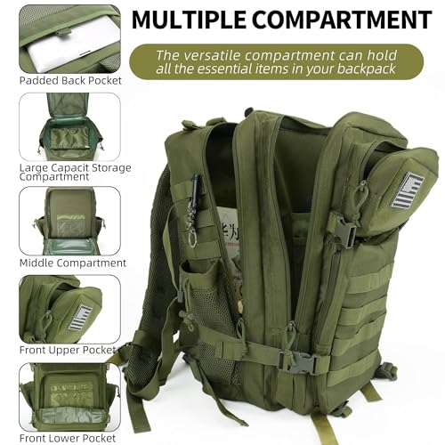 Image of gracedon Tactical Backpack - Military Molle Bag 3 Days Pack for men and Women Large Assault Rucksack 45L (Green)