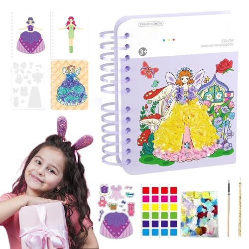 Chaies Kit de manualidades de tela Poking Art para niños, libro de dibujo de vestido de princesa, juguete de mano para niñas de la infancia para niñas, haz tu propia princesa, artesanía