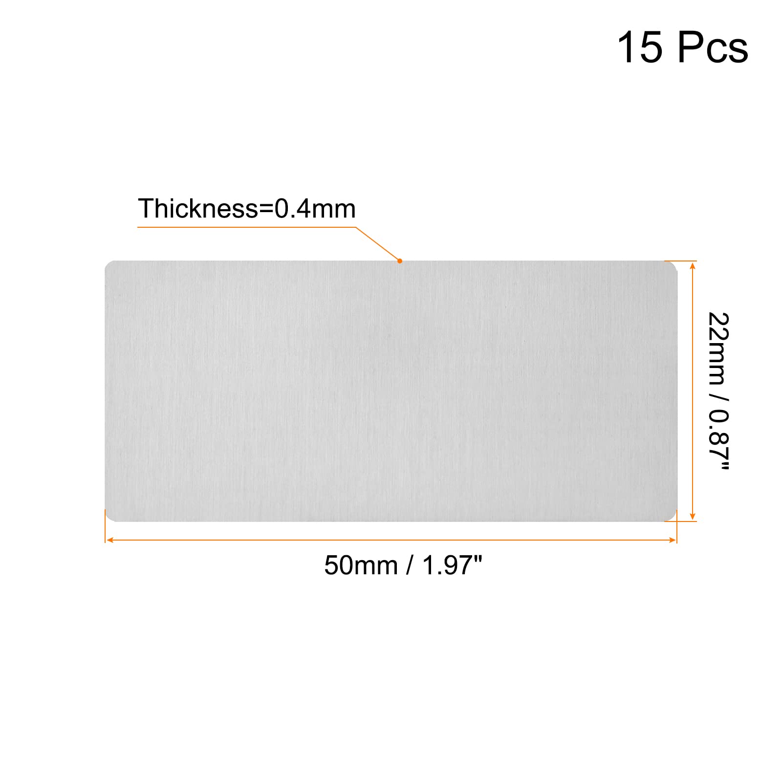 sourcing map 15 szt. pustych metalowych kartek 2" x 0,9" szczotkowana płyta ze stali nierdzewnej 201 do samodzielnego grawerowania laserowego tabliczka na nazwisko 0,4 mm grubość srebrny odcień