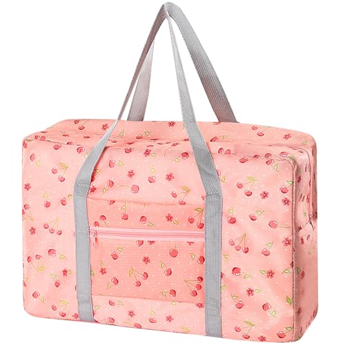 Travel Bag Foldable Luggage Bag Spirit Airlines Personal Item Bag Sports Gym Bag Weekender Overnight Bag Travel Duffel for Women (Pink Cherry)