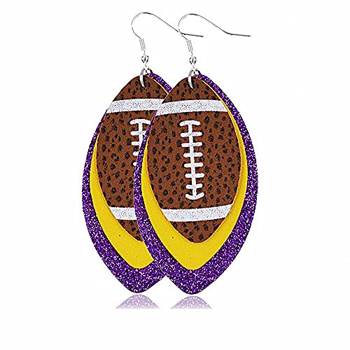 Glitter Faux Leather Football Drop Dangle Earrings for Women Gift Accessories Football Jewelry for Moms