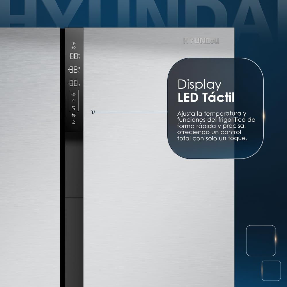 HYUNDAI Frigorífico French Door Inox, 4 Puertas HFR18383NDDI00, Capacidad 436 Litros, No Frost, Inverter, 38 dB, Puerta Francesa, Apertura Uñero, Clasificación Energética E
