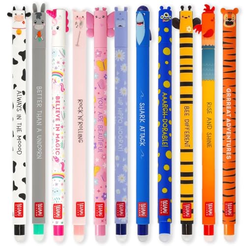 Stylos gel effaçables Legami lot de 11 stylos rechargeables pointe 0,7 mm requin