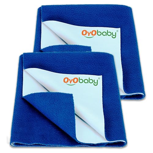 Image of OYO BABY Waterproof Baby Dry Sheet Pack of 2 Medium Size 100x70 cm | Quick-Dry, Breathable Baby Bed Protector | Extra Absorbent, Soft Fabric for 0 to 12 Months - Royal Blue