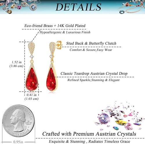 Austrian Crystal Teardrop Dangle Drop Earrings for Women 14K Gold Plated Hypoallergenic Jewelry Gift4