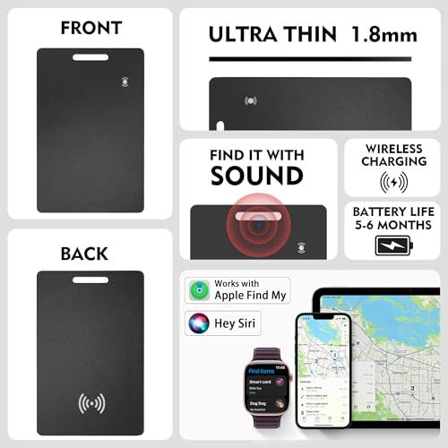 Wallet Tracker Card, iOS Only Bluetooth Tracker Card with Find My app, Rechargeable Smart Wallet Finder GPS Tracker, Keys Finder and Item Locator for Keys, Bags, Passports