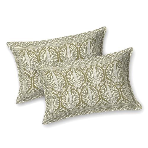 Image of BLOCKS OF INDIA Hand Block Printed 200 TC Cotton Super King Size Bedsheet (Green Pine Tree)
