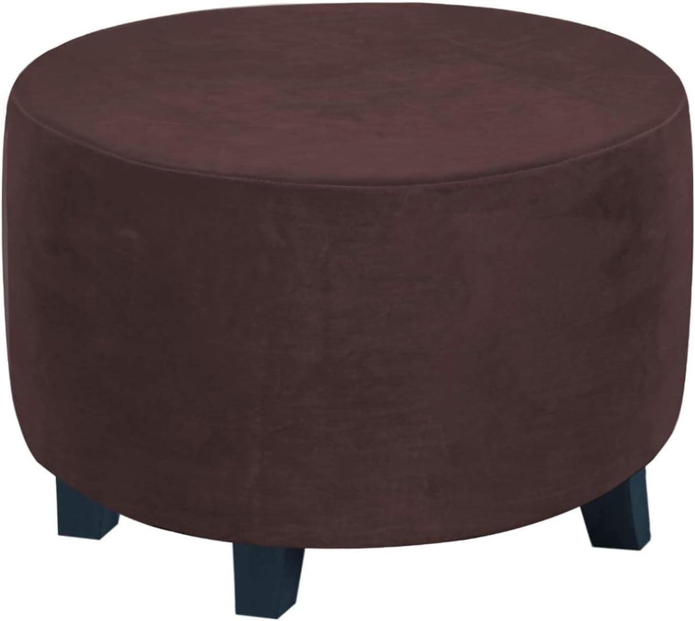 HACLEN Velvet Ottoman Cover Round, Stretch Footrest Stool Cover Washable Ottoman Slipcover Footstool Protector Foot Stool Cover (brown,Medium)