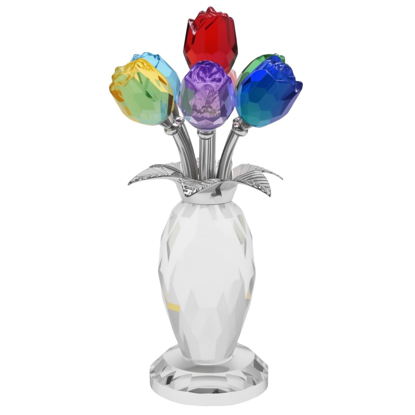 Ollanoos Crystal Forget-Me-Not Flower Figurine, Flower Gifts for Women, Handmade Glass Flower Collectible Ornament for Valentine's Day Wedding Anniversary Mother's Birthday (Multicolor)