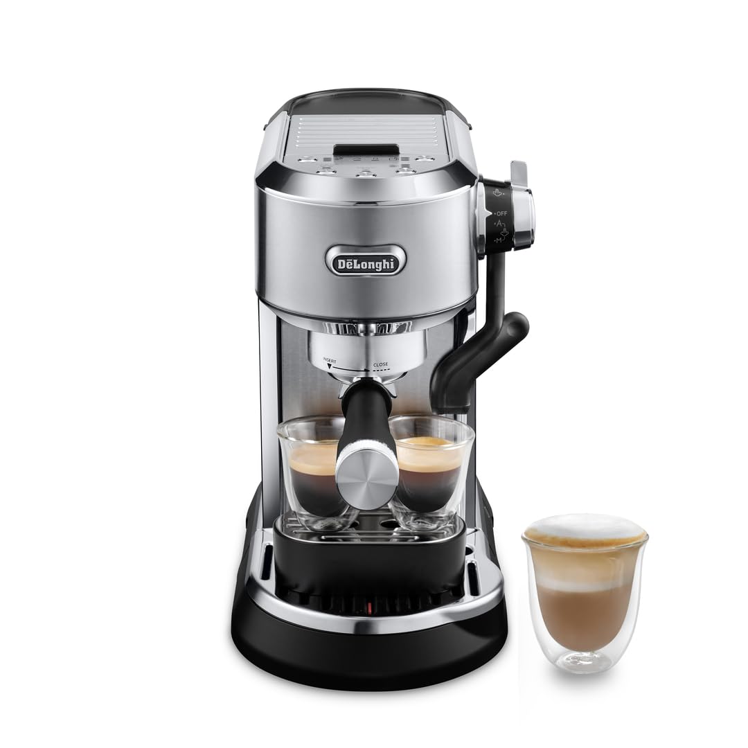 De'Longhi Dedica Maestro Plus EC950.M Macchina Caffè Espresso Manuale, Caffè Polvere o Cialde E.S.E, Montalatte Automatico Tecnologia Auto LatteArt, Serbatoio 1,6L, Spegnimento Automatico, Silver