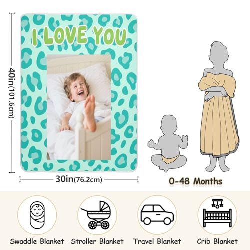 Custom Green Leopard Baby Picture Baby Blankets for Boys Cozy personalizados para Logo Baby Name Blanket Personalized for Girls or Boys 30x40in Mantas de muselina para3