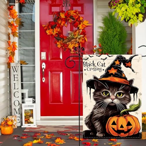 NHBTC Halloween Black Cat Pumpkin Garden Flag 12x18 In Lawn Yard Decor Gift - image 8
