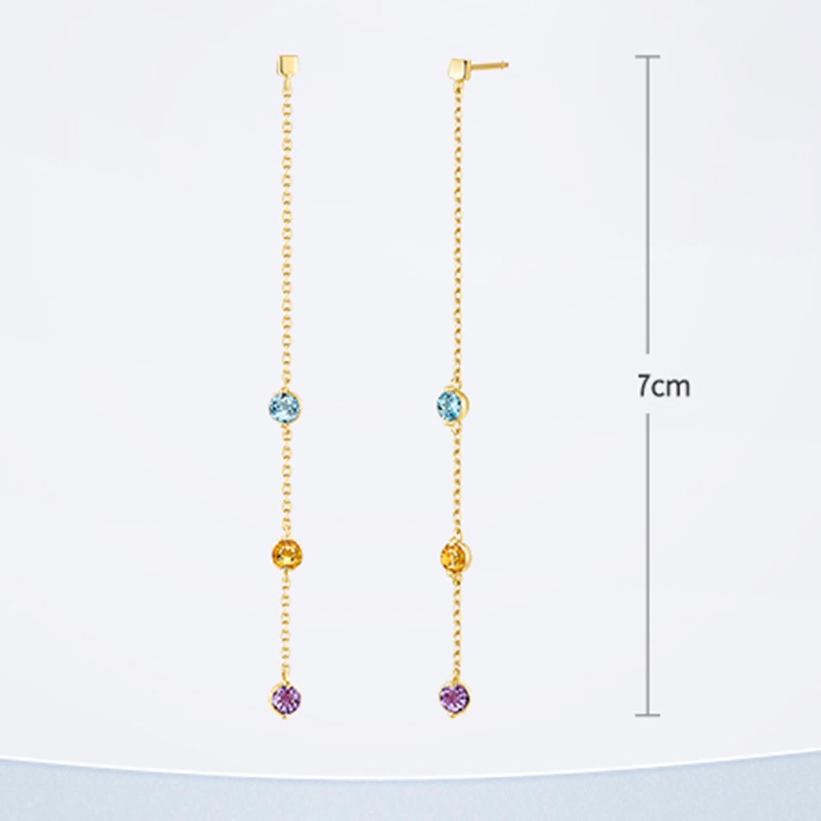 Damen Gelbgold Ohrringe 9K / 14K / 18 Karat, Lange Kette mit Topas Citrin Amethyst, Schmuck Ohrringe Frauen Gold Mehrfarbig