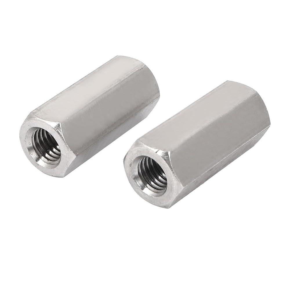 M12x45mm 304 Stainless Steel Hex Connector Deep Nut & Bolt Set (2-Pack)