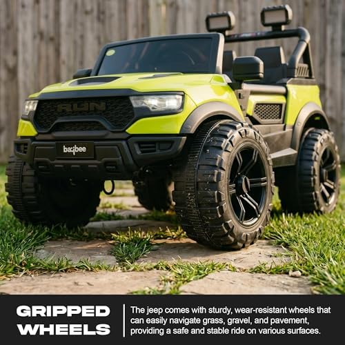 Image of Baybee TurboX Electric Car for Kids with 4x4 Motor & Parental Control | Baby Electric Rideon Cars with RGB Lights, Music & Swing Mode | Rechargeable Battery Operated Jeep for Kids 2 to 6 Years (Green)