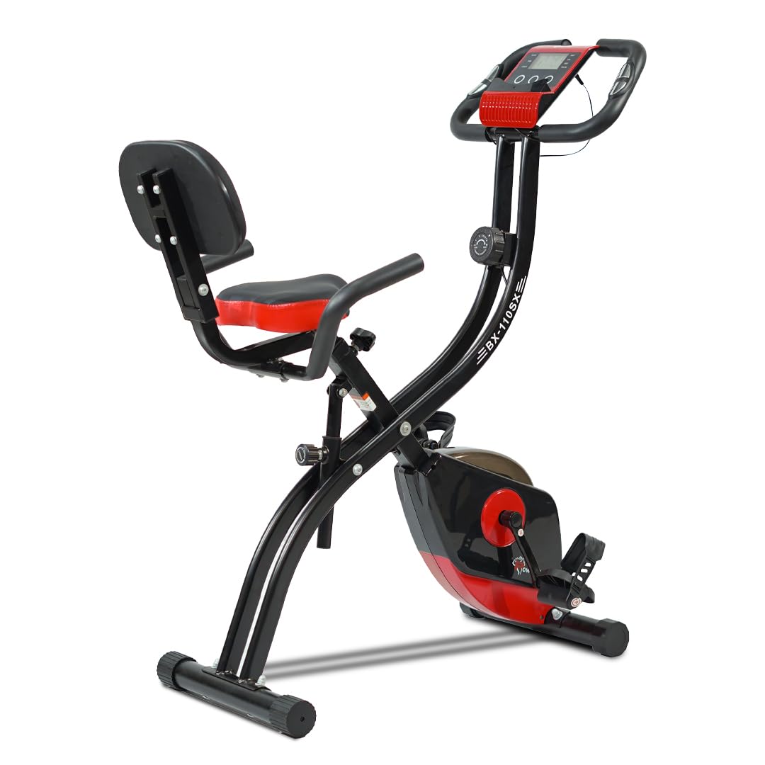 Powermax Fitness Unisex Adult Bx-110Sx Exercise Cycle For Home/Magnetic X Bike For Weight Loss - Red/White, Compact