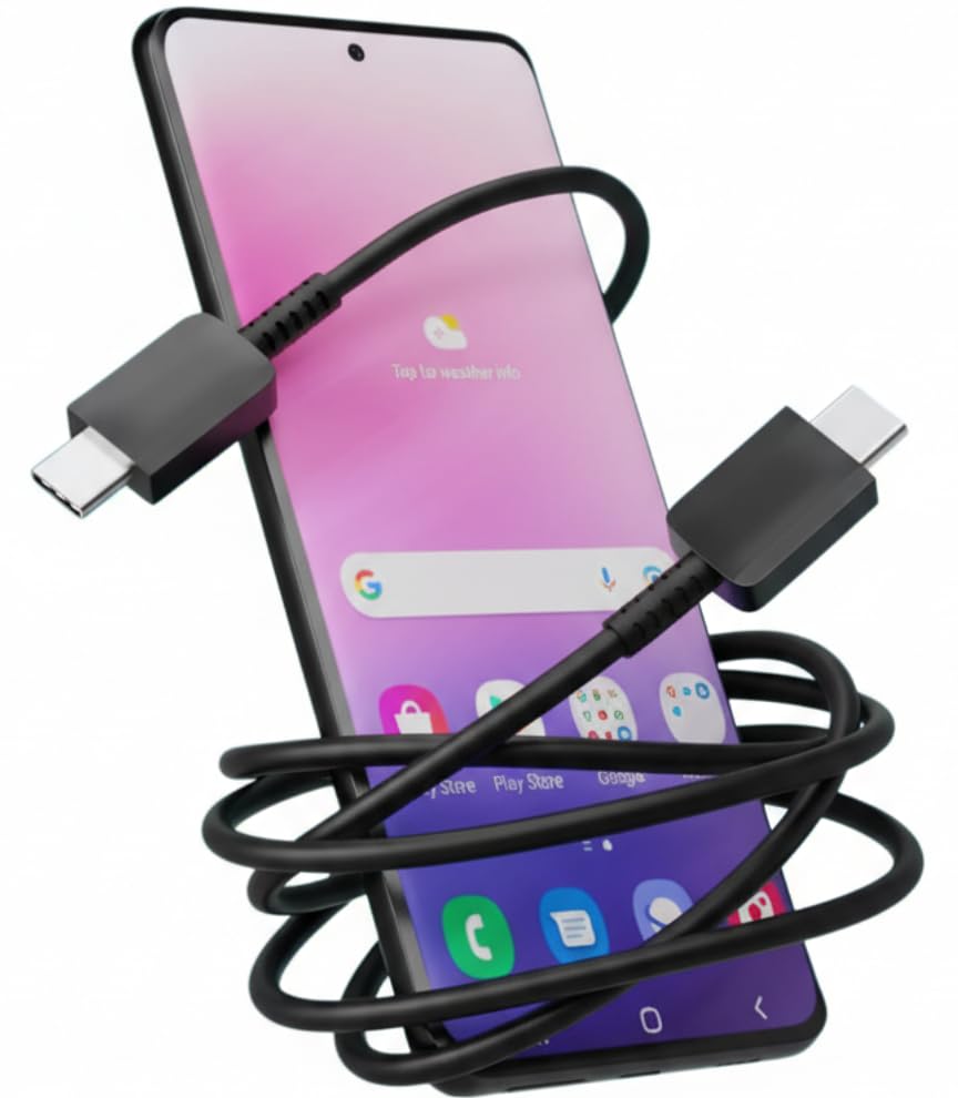 Image of PD 3.0 USB C to C 25w Fast Charging Cable compatible with Samsung Galaxy S25 Edge S24 S21 FE (3900-4500mAh) S25 Ultra S23 Ultra (5000mAh) S24 Ultra (4700mAh) | Original Charging Speed (Black)