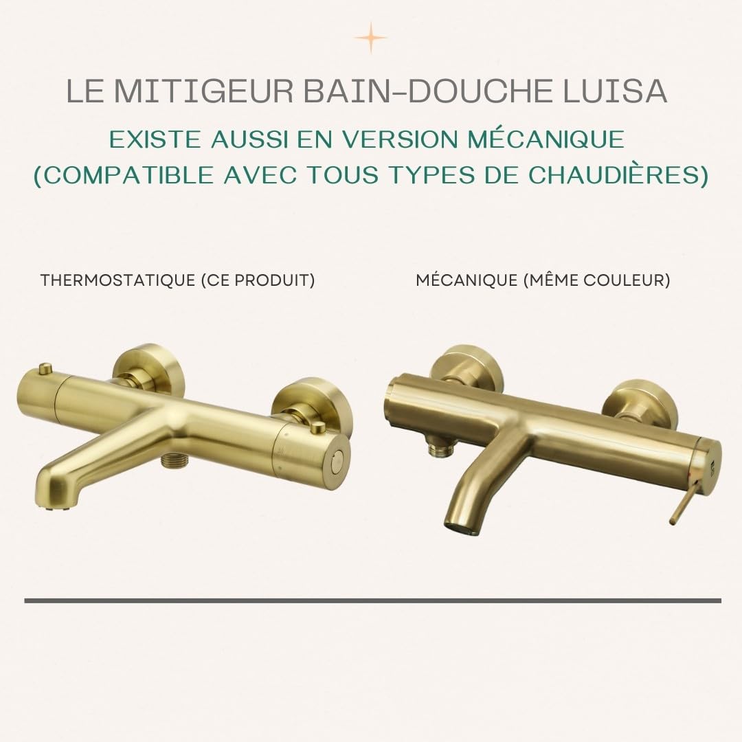 Essebagno 9024327 Luisa Mezclador Baño-Ducha Termostático Grifo de Bañera Grifo de Pared Oro Cepillado