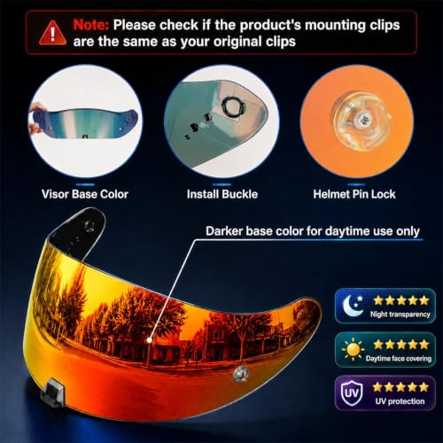 Image of PSLER Helmet Visor for R330 T520 ST1400 R1 Air 391,(Film&Gold Red) | Impact-Resistant ,UV400 Protection, Motorcycle Tinted Face Shield for R330 T520 ST1400 R1 Air 391,Visor Replacement