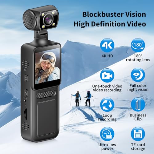 Caméscope de poche 4K avec WiFi et objectif pivotant à 180°