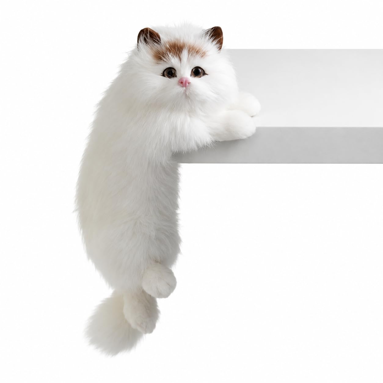 Cute Hanging Cat Decor for Desk & Table | Realistic Fluffy Cat Figurine | Cat Lover Gift | Home, Study & Computer Table Decor | Soft Toys for Baby Boys and Girls (White)-image-6