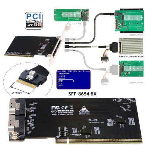 Image of External Slimline Dual SFF-8654 8X 74Pin to PCIE 16X Express 5.0 PCIE4.0 Raid VROC Hyper Adapter with Linear Redriver Over Long Cable Lengths