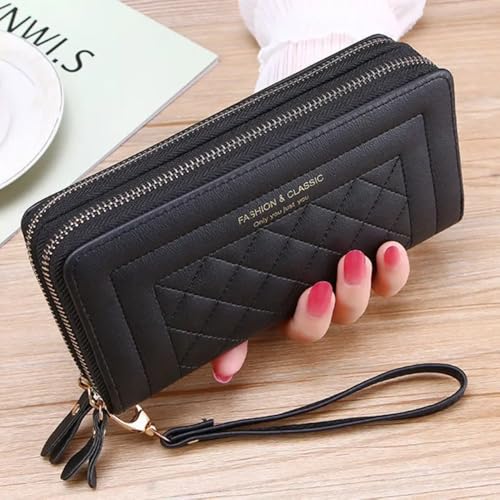 Long Wallet for Women/Tassel Coin Purse Card Holder Wallets/Double Zipper PU Leather Clutch Bags/Luxury Money Phone Bag, Pink3