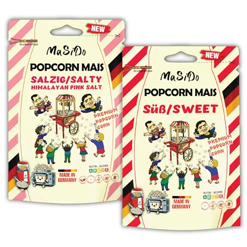 MSD MaSiDo 1x süßes & 1x salziges (Himalaya-Salz) Premium Popcorn Mais aus Deutschland, Butterfly Mais Vorratspack, ohne Gentechnik, vegan, glutenfrei, laktosefrei (1x 0,5 kg salzig & 1x 0,5 kg süß)