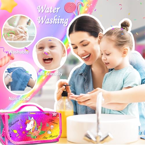 Image of weirtoya 56 PCS Washable Scented Markers with Glitter Pencil Case, Mermaid Unicorn Arts and Crafts for kids 4-6-8 Kids Coloring Drawing Kits for 4-8 Years Old Girls Xmas Gifts Stocking Stuffers