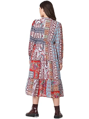 Image of ONLY Floral Printed Cuffed Sleeves Tiered Midi A-Line Dress