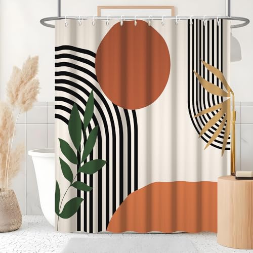 Uiiooazy Rideau Douche Anti Moisissure, Rideau de Douche Terracotta 180x180cm Tissu Lavable Orange Boheme Rideaux de Baignoire Abstrait Imperméable Polyester Rideaux...