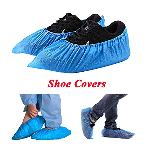 Shoe Covers Disposable -100 Pack（50 Pairs） Disposable Shoe & Boot Covers Waterproof Slip Resistant Shoe Booties (Large Size - up to US Men's 11 & US Women’s 12.5) (Blue)
