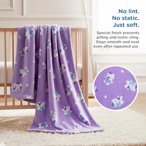 Image of Mee Mee Soft Single Layer Lightweight Flannel Baby Blanket with Cat Printed - Comfort and Warmth for Newborns (75 cm x 100 cm) 0-12 Months (Purple)